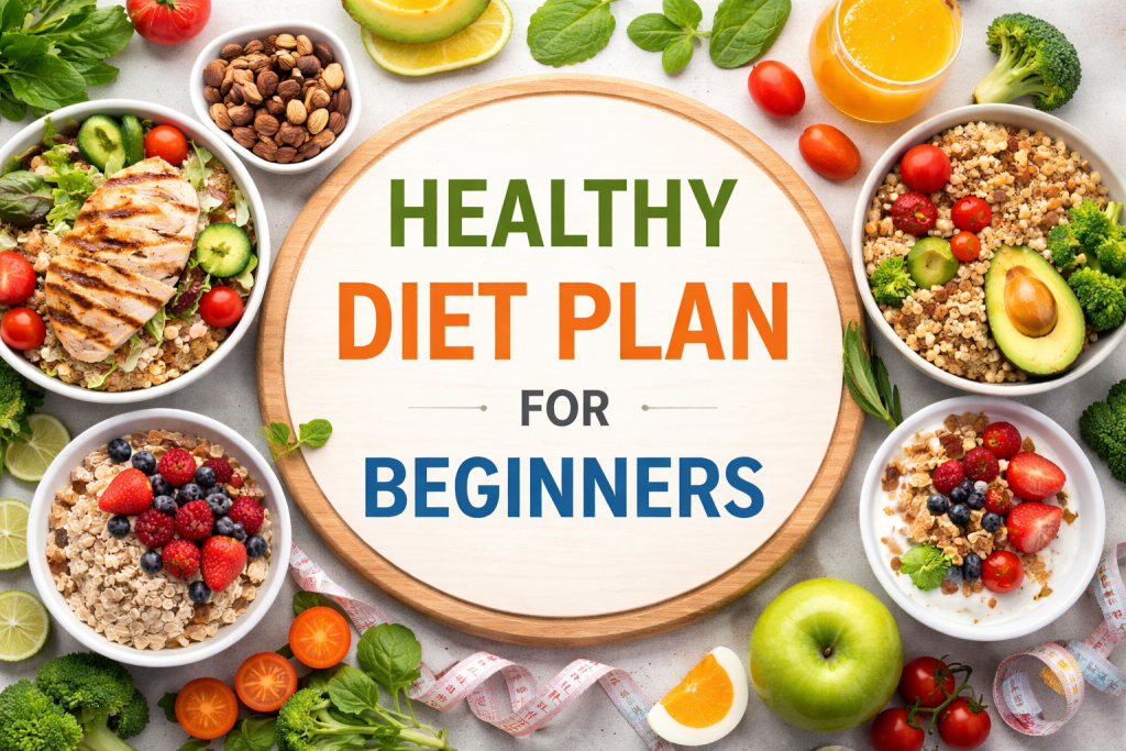 Healthy Diet Plan for Beginners (Step-by-Step Guide) Balanced healthy food plate for beginners